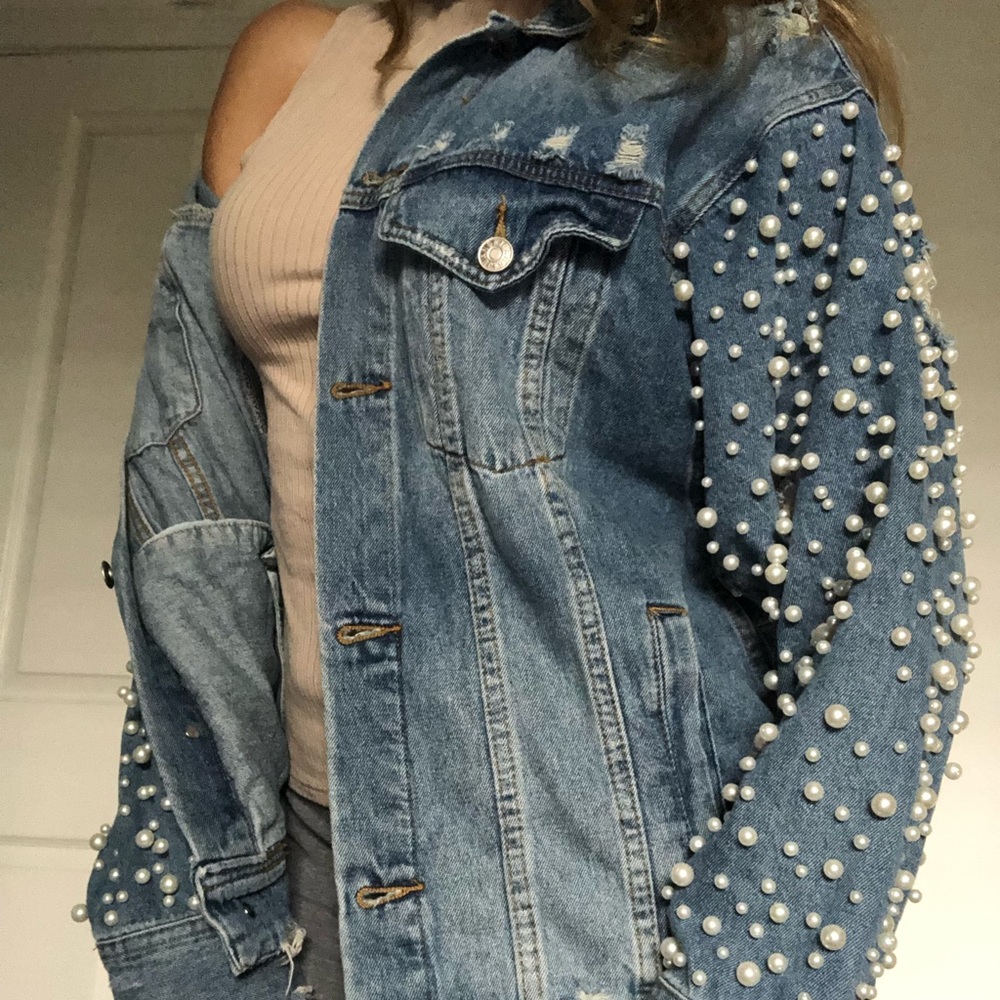 Pearl Embellished Denim Jacket